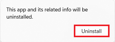 Ventana emergente de confirmación de desinstalación