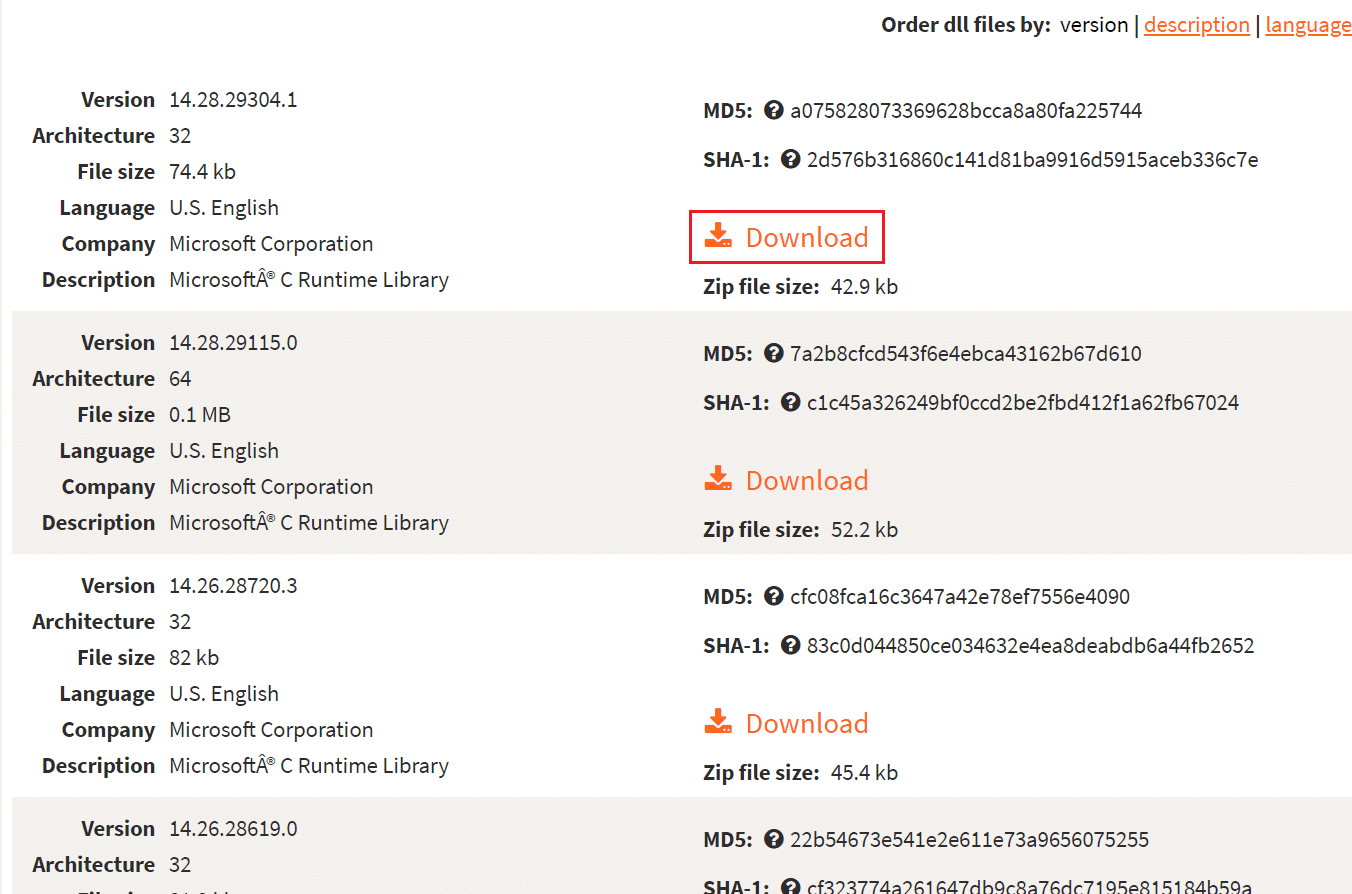 haga clic en Descargar para descargar el archivo vcruntime140.dll en la página dll files.com.  Cómo arreglar VCRUNTIME140.dll falta un error en Windows 11
