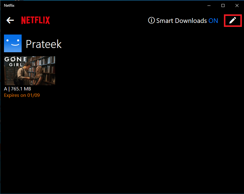 En la ventana Mis descargas, busque el icono Editar.  Arreglar el código de error u7121 3202 en Netflix