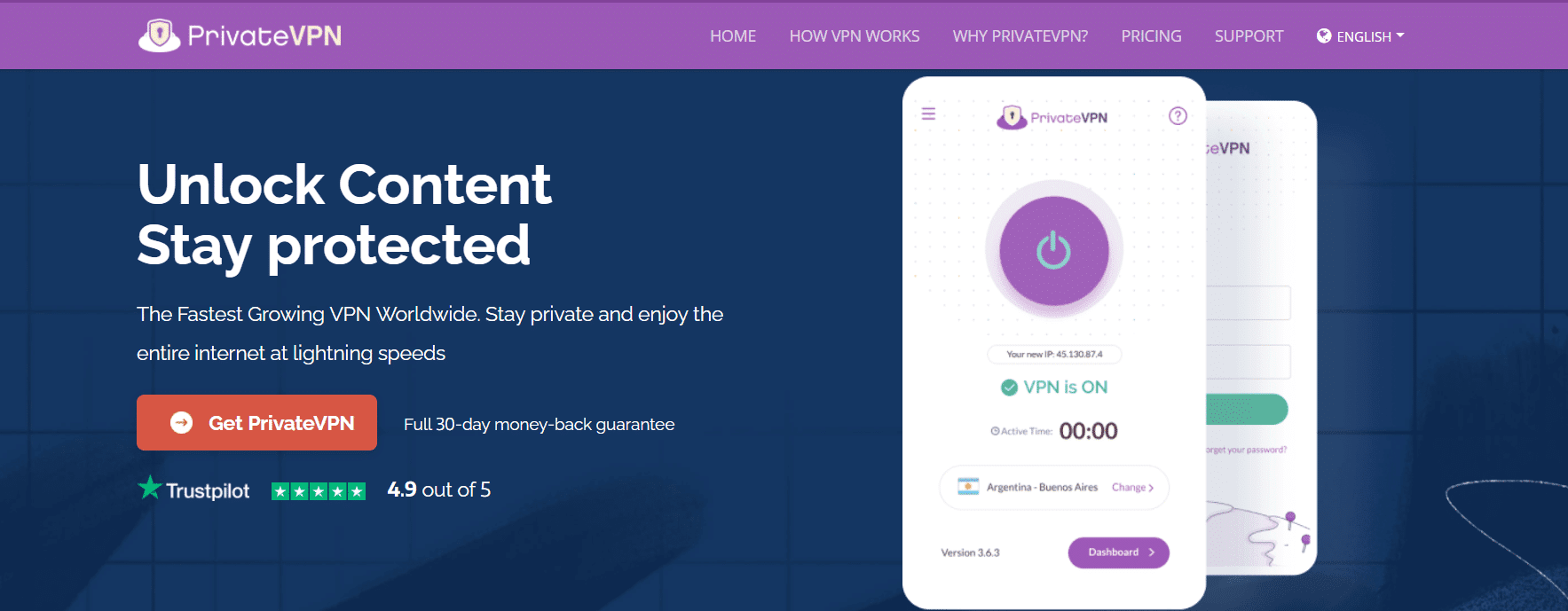 Página de inicio de PrivateVPN