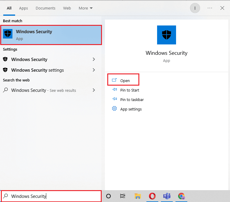 abrir Seguridad de Windows.  Solucione el error MSDN Bugcheck Video TDR en Windows 10