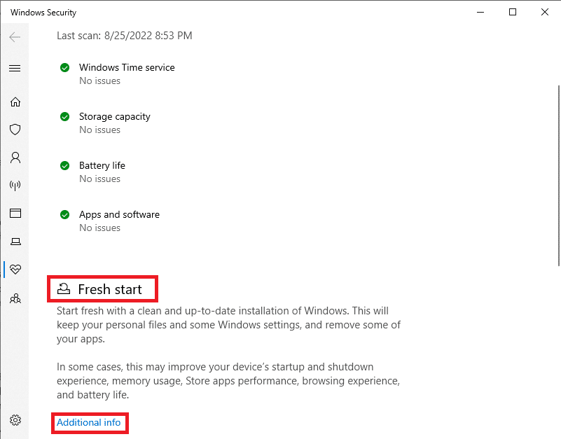 Si hay un problema, haga clic en Información adicional en el menú Inicio nuevo y realice los cambios necesarios en su Windows