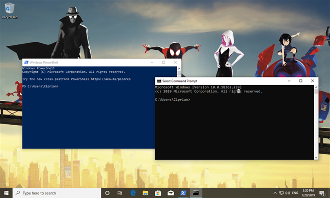 PowerShell y símbolo del sistema en Windows 10