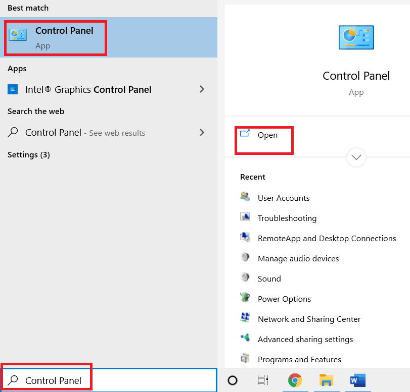 panel de control abierto.  Arreglar el error de PowerPoint que no guarda el archivo