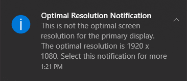 Notificación de resolución óptima en Windows 10