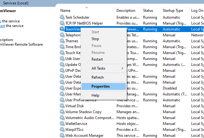 También puede hacer doble clic en el servicio TeamViewer para abrir la ventana Propiedades. Arreglar Teamviewer no está listo, verifique su conexión