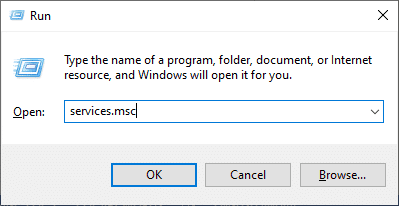 Escriba services.msc de la siguiente manera y haga clic en Aceptar. Arreglar Teamviewer que no se conecta en Windows 10