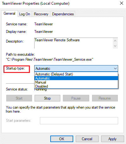 Si el estado del servicio es En ejecución, deténgalo por un tiempo y vuelva a iniciarlo. Arreglar Teamviewer que no se conecta en Windows 10