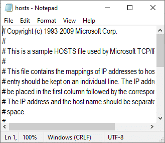 Ahora, el archivo de hosts se abrirá en el Bloc de notas. Arreglar Teamviewer que no se conecta en Windows 10