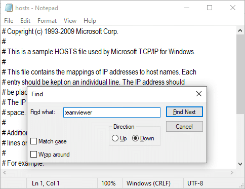 Aquí, escriba Teamviewer en la pestaña Buscar y haga clic en Buscar siguiente como se muestra. Arreglar Teamviewer no está listo, verifique su conexión