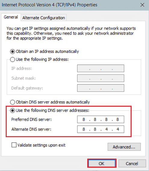 use dns preferido en propiedades ipv4. Arreglar Teamviewer no está listo, verifique su conexión
