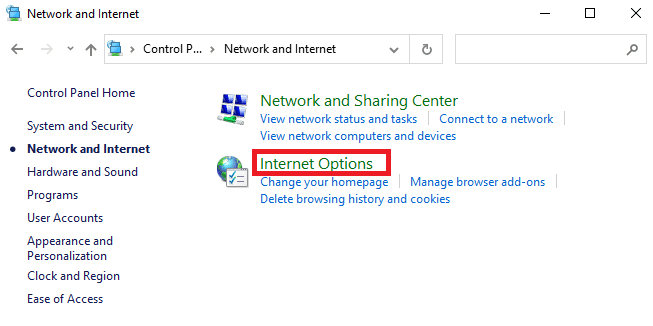 Aquí, haga clic en Opciones de Internet. Arreglar Teamviewer no está listo, verifique su conexión