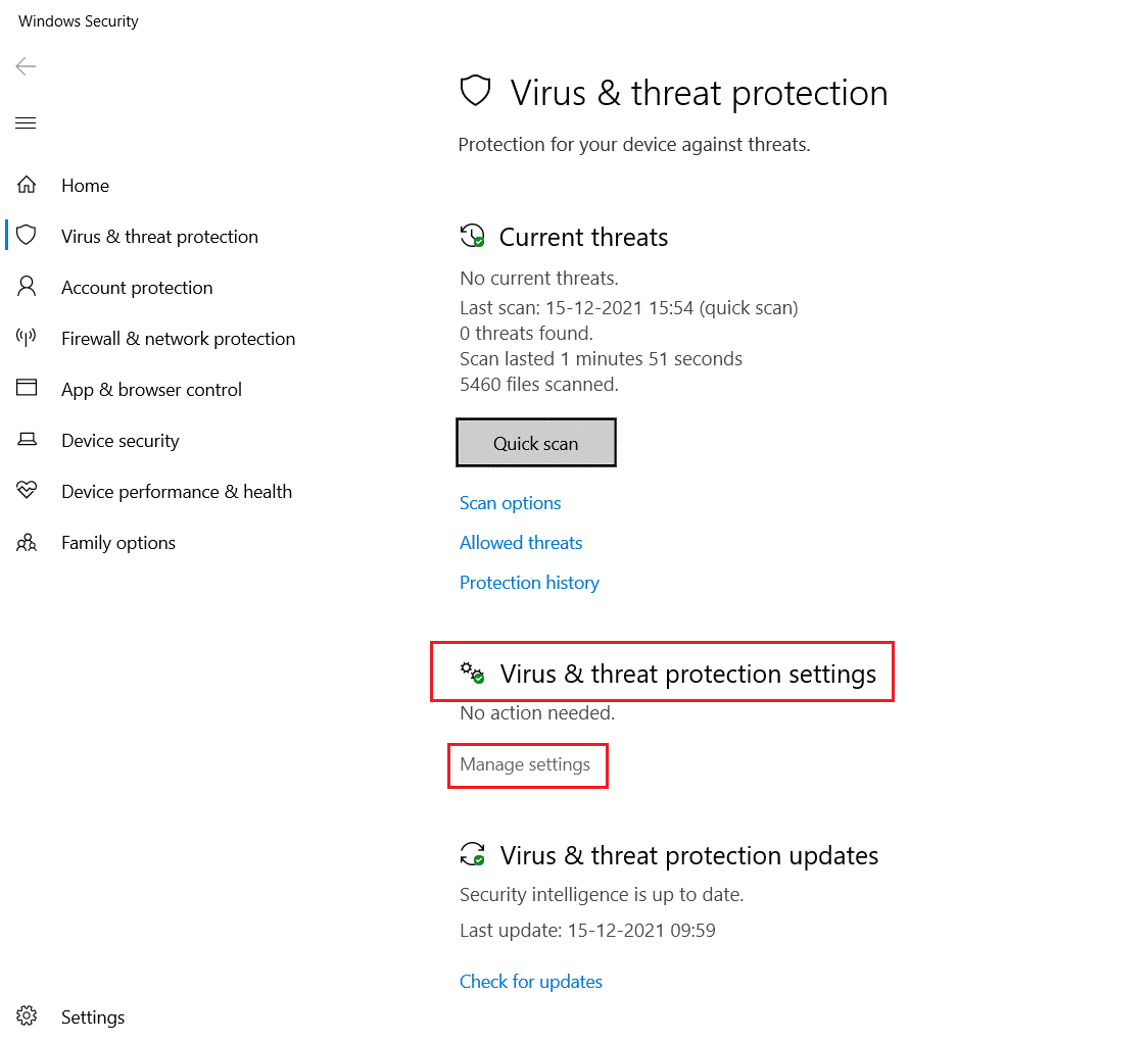 haga clic en Administrar configuración en Configuración de protección contra virus y amenazas. Arreglar Teamviewer no está listo, verifique su conexión