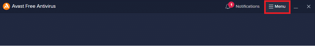 haga clic en Menú en el antivirus gratuito Avast. Arreglar Teamviewer no está listo, verifique su conexión