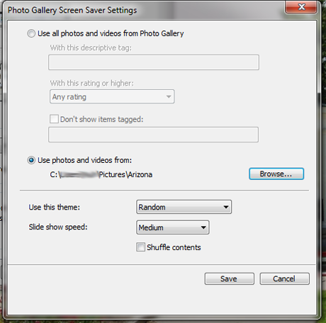 Salvapantallas de la Galería fotográfica de Windows