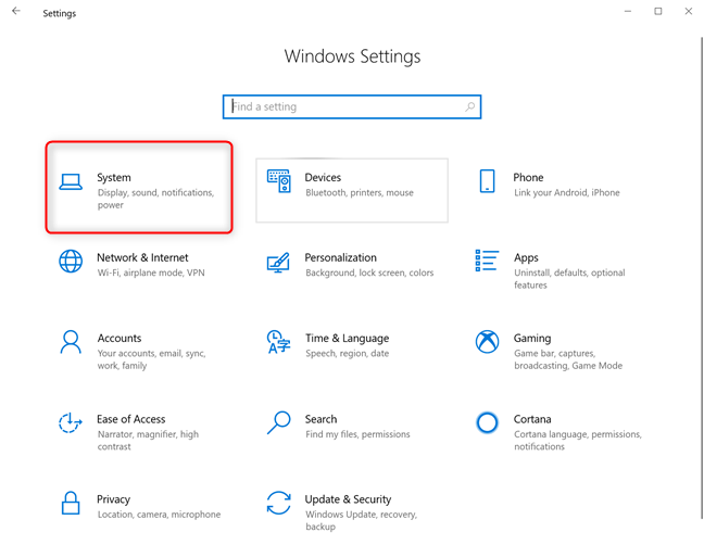En la aplicación Configuración, vaya a Sistema
