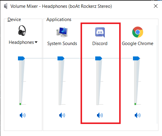 Haga clic derecho en el ícono del altavoz para la opción y verifique si Discord ha sido silenciado