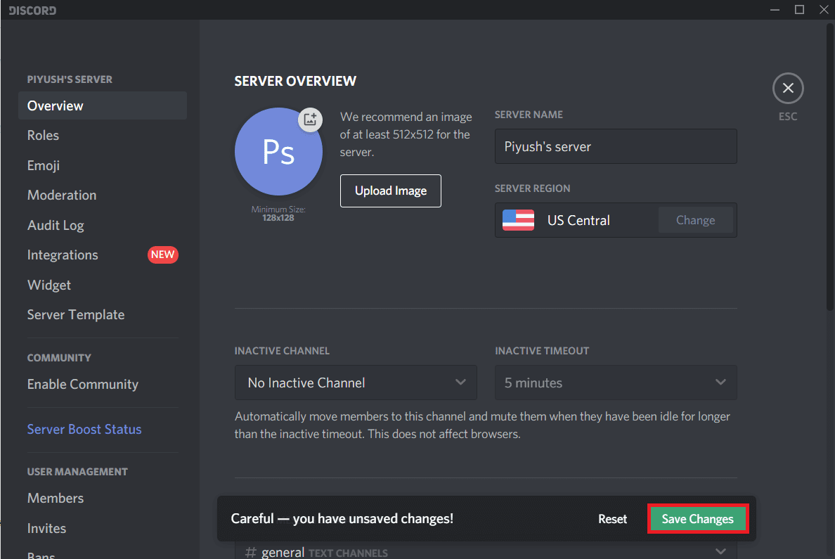 Haga clic en Guardar cambios en la alerta que aparece en la parte inferior de la ventana y salga