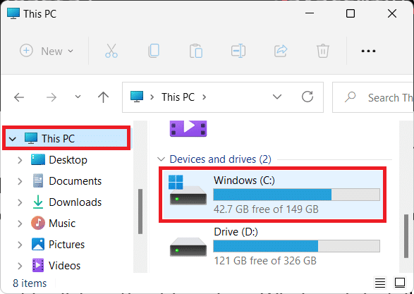 haga doble clic en la unidad donde está instalado el sistema operativo.