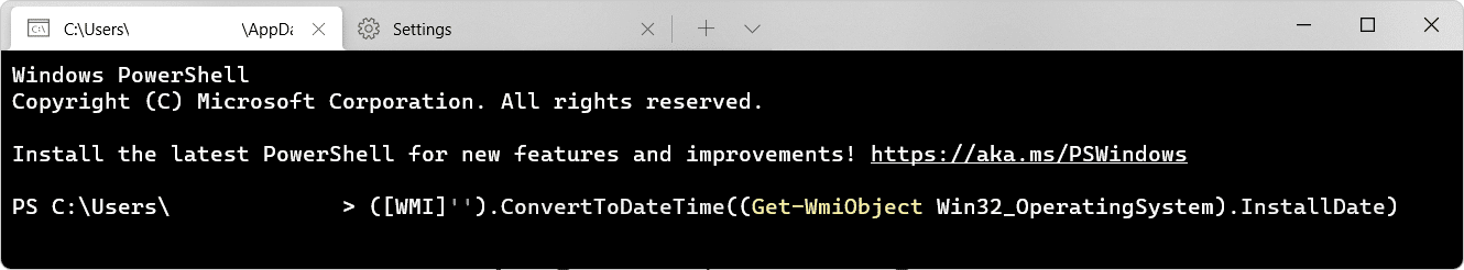 escriba el siguiente comando para convertir la fecha y hora de Windows PowerShell a Windows 11. Cómo verificar la fecha de instalación del software en Windows