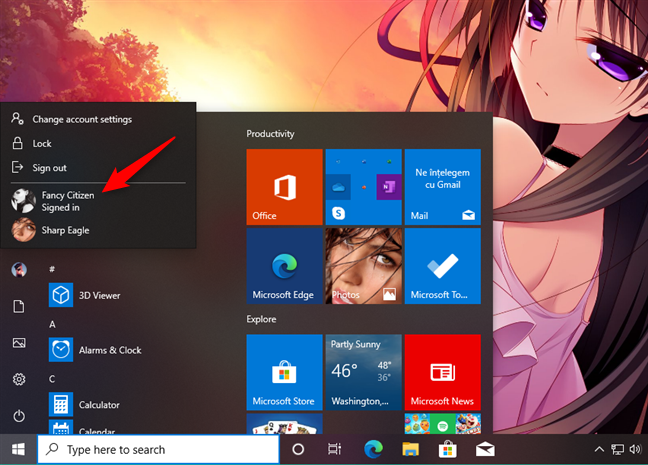 Cambiar de usuario en Windows 10 desde el menú Inicio