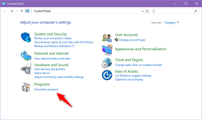 Desinstalar una opción de programa en el Panel de control