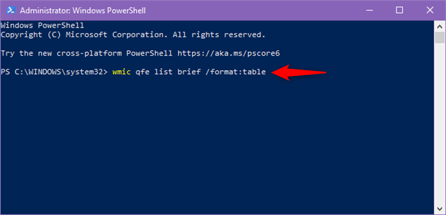 wmic qfe preselección / formato: tabla