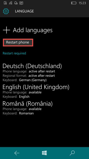 Windows 10 Mobile, Windows Phone 8.1, idioma, pantalla, cambio