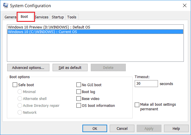 Esto abrirá la ventana de configuración del sistema desde donde debe cambiar a la pestaña Arranque