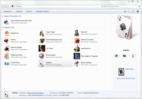 Carpeta de juegos en Windows 7
