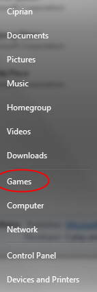 Carpeta de juegos en Windows 7