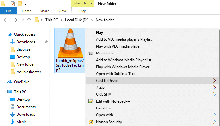 Elimine la opción Cast to Device del menú contextual en Windows 10