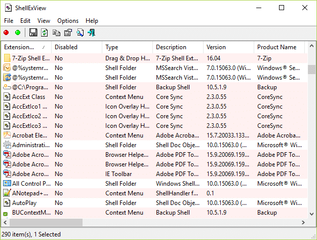 Haga doble clic en la aplicación ShellExView.exe para ejecutar la aplicación | Elimine la opción Cast to Device del menú contextual en Windows 10