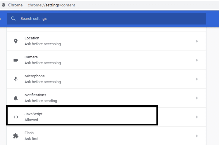 Aquí debe tocar Javascript y apagarlo