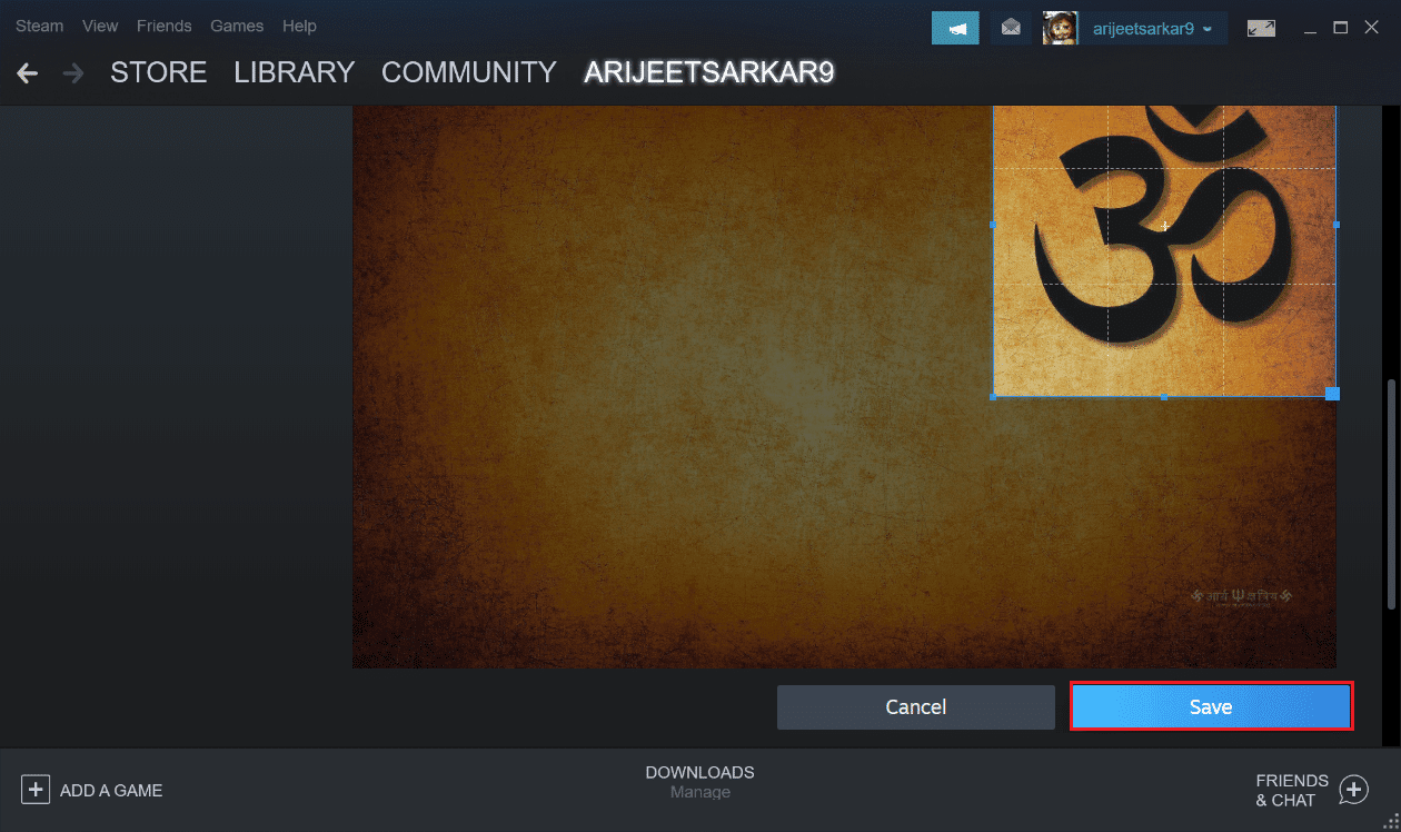 ajuste el tamaño de la imagen y haga clic en el botón Guardar en la aplicación Steam
