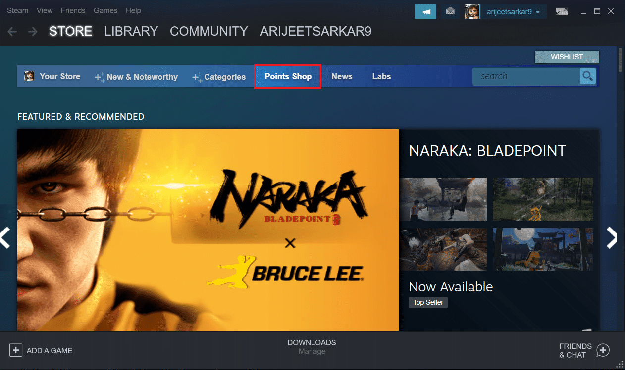 haga clic en Tienda de puntos en el menú Tienda en la aplicación Steam