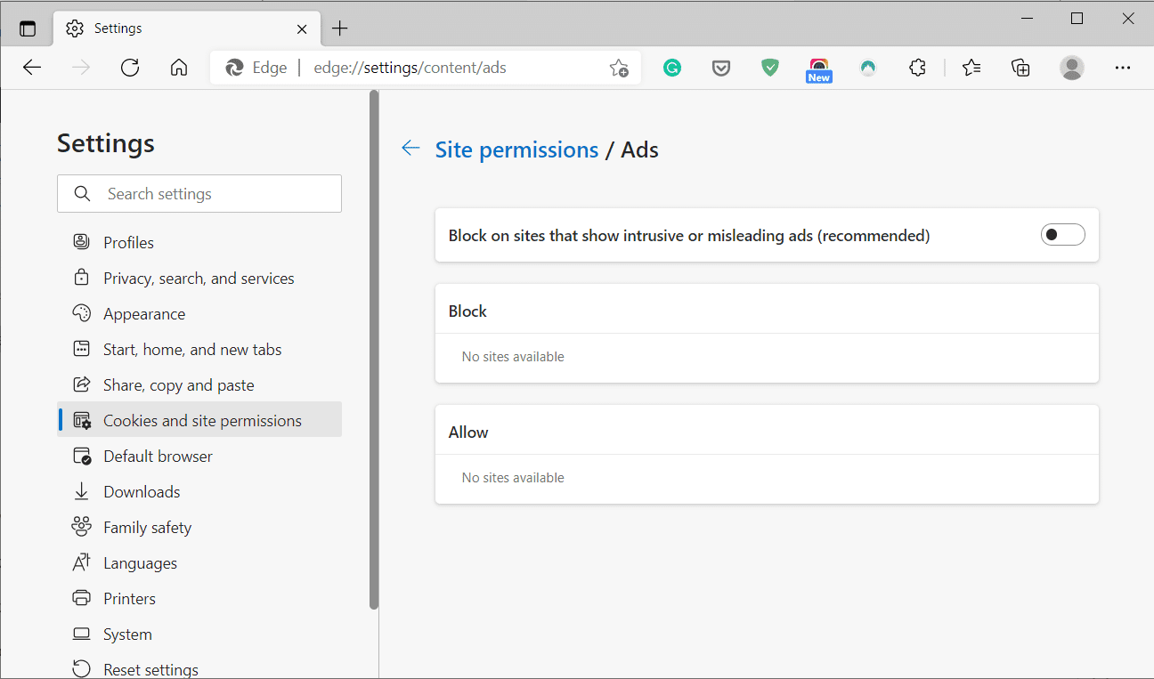 Deshabilitar el bloqueador de anuncios en Edge