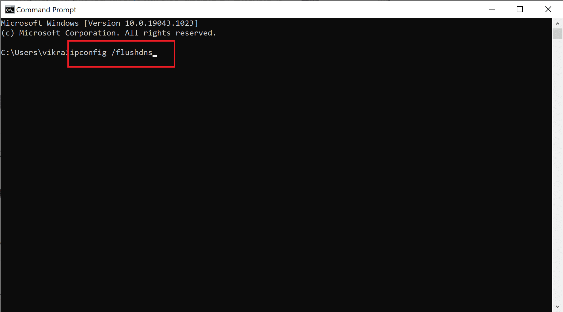 Escriba ipconfig /flushdns en la ventana del símbolo del sistema.