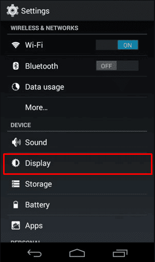 toca la opción Pantalla |  Luz de notificación en Moto E4 Plus