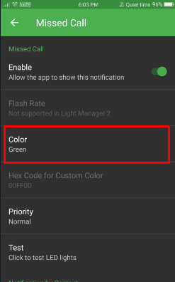 En el menú, toque la opción Color |  Cómo encender la luz de notificación de moto e4
