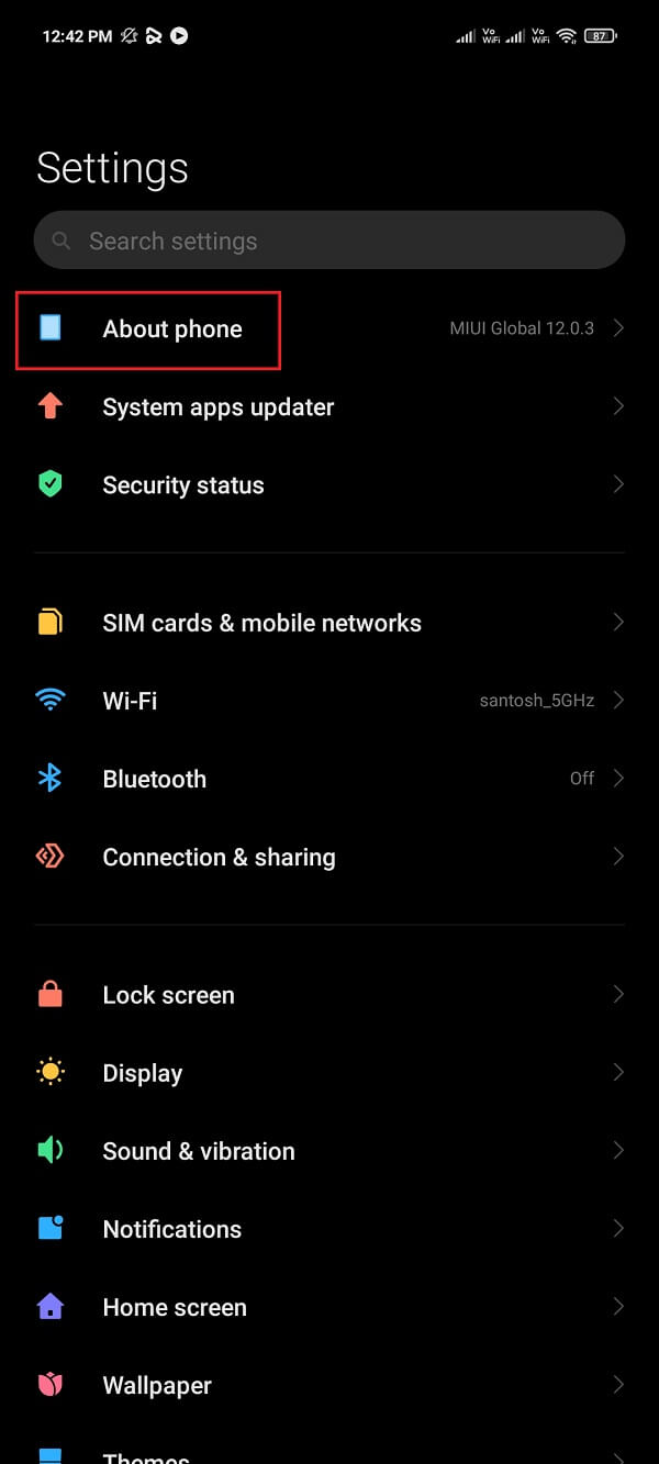 toca la opción Acerca del teléfono.