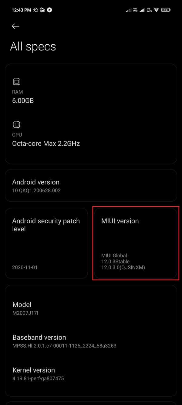 Toque el número de compilación o la versión de compilación 6 o 7 veces.
