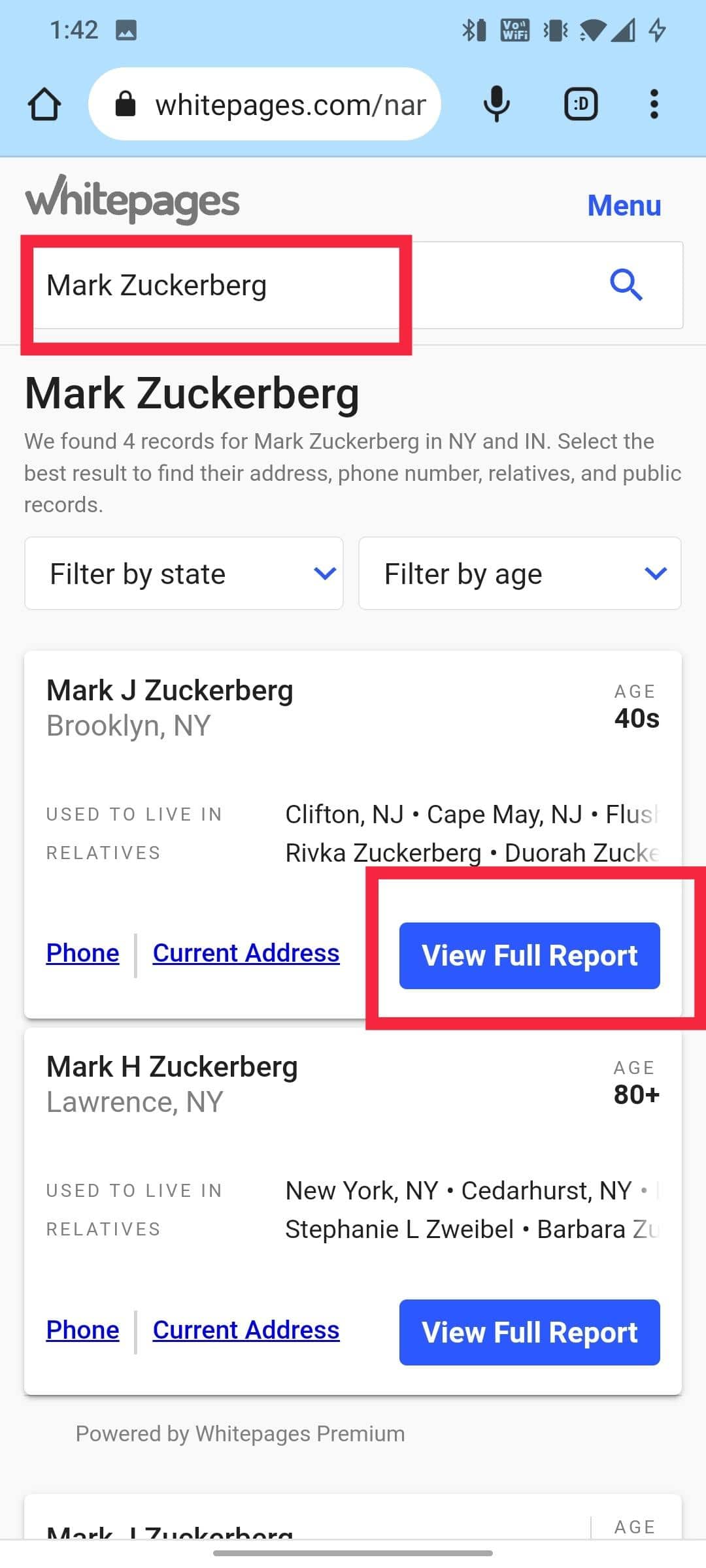 mantenga presionado el cuadro que dice Ver informe completo
