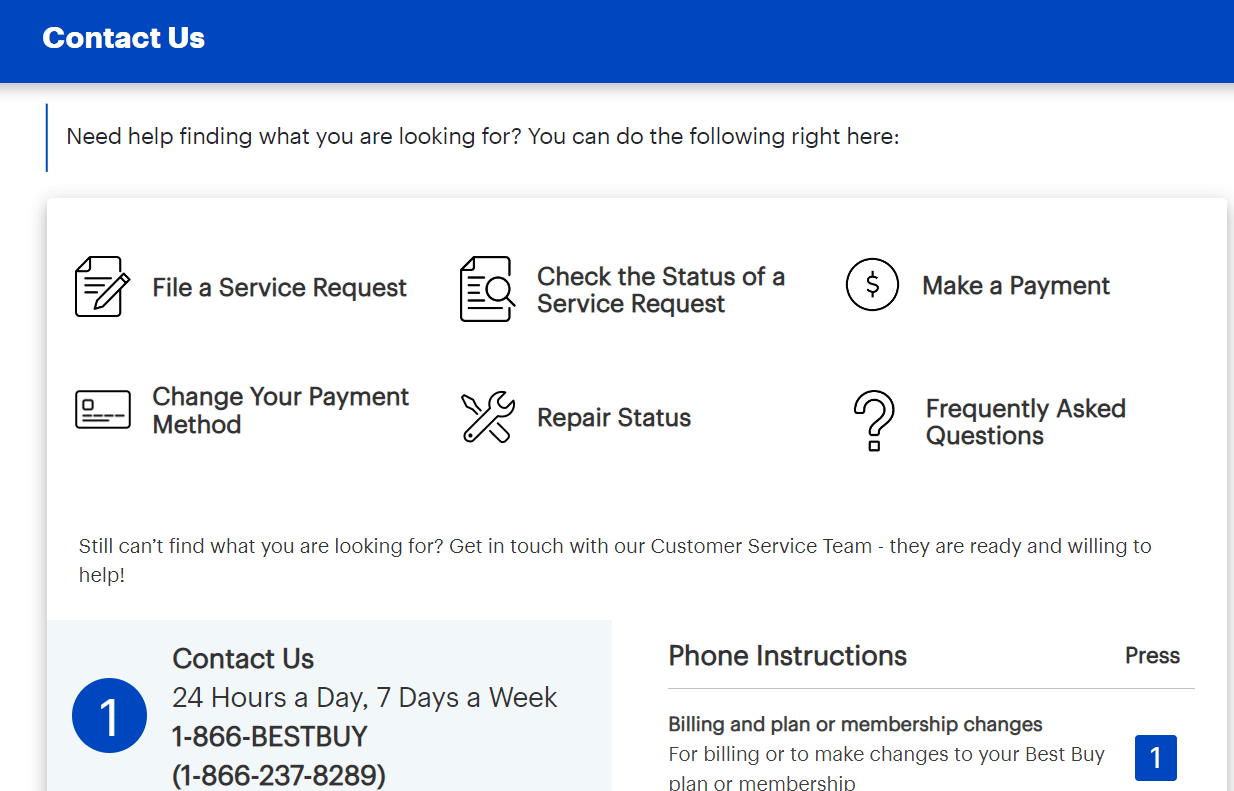 Página de contacto de Geek Squad
