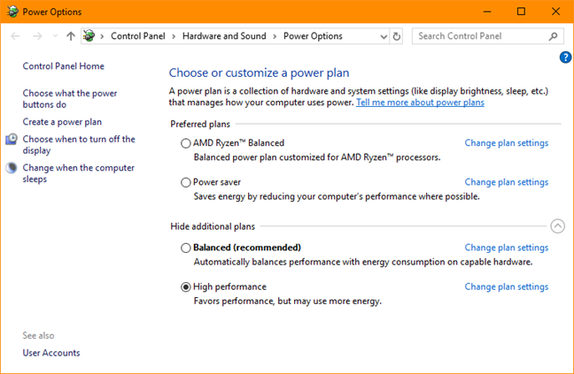 Windows 10, control deslizante de energía