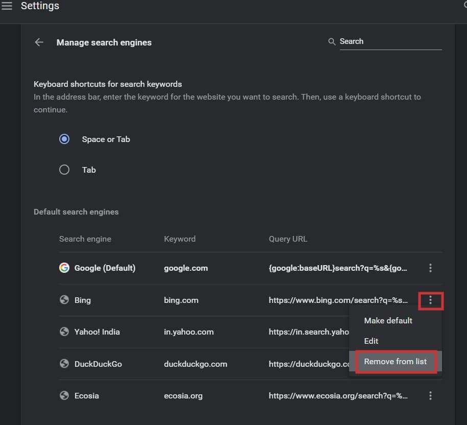 seleccione Eliminar de la lista
