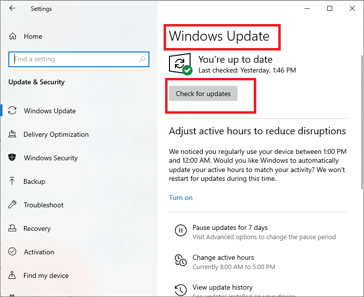 presione el botón Buscar actualizaciones |  Cómo potenciar los graves de los auriculares y altavoces en Windows 10
