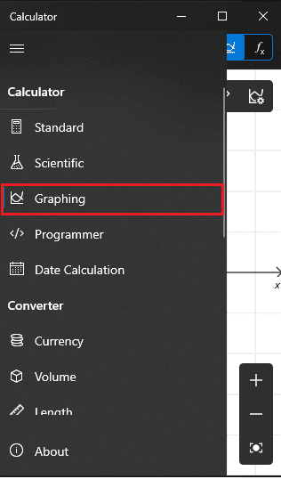 Ahora su aplicación Calculadora mostrará la opción Gráficos