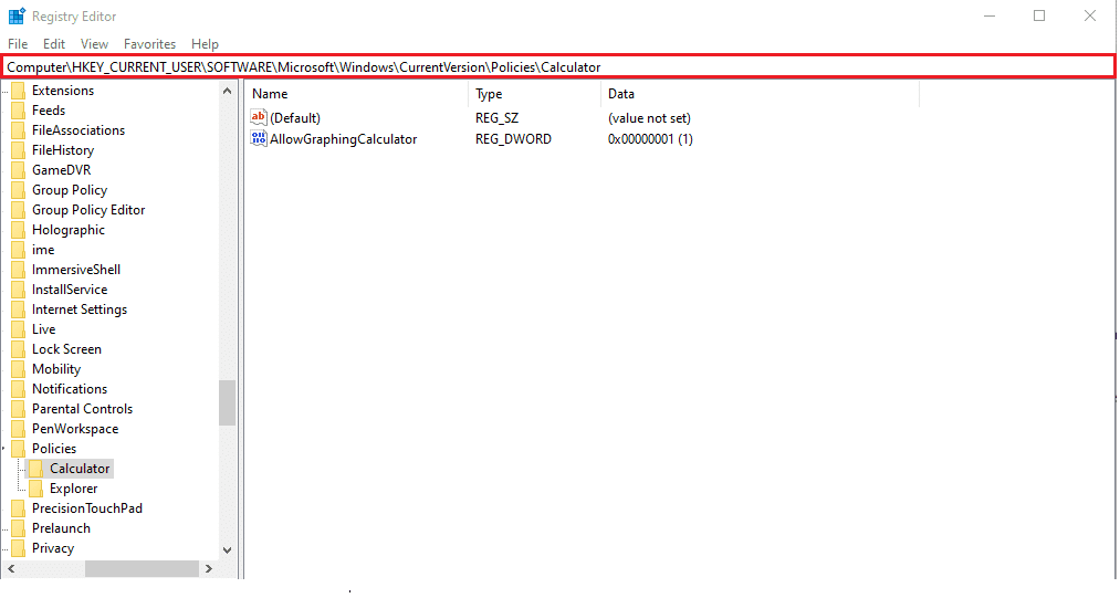 Pegue la siguiente ruta en la barra de direcciones y presione la tecla Intro. Cómo habilitar el modo gráfico de calculadora en Windows 10