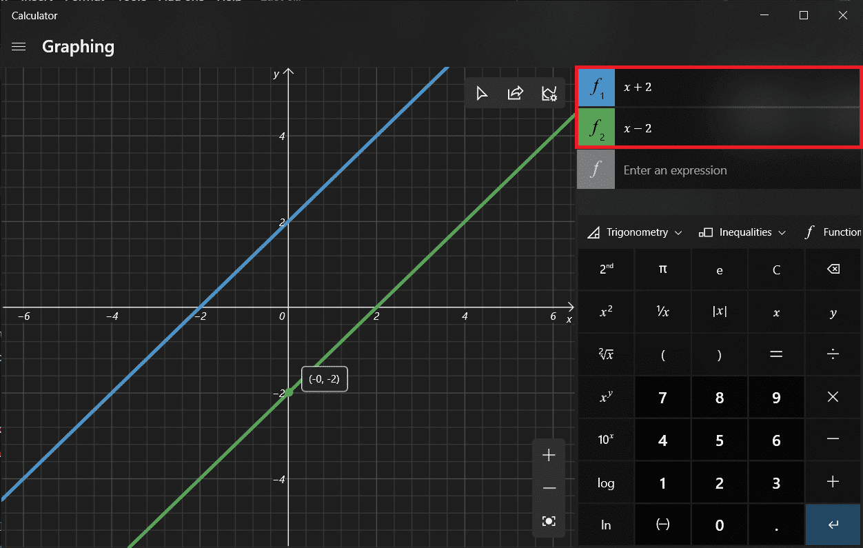En el lado superior derecho, puede ingresar una ecuación para la cual le gustaría trazar un gráfico. Presiona la tecla Enter en tu teclado después de escribir la ecuación para trazarla. Cómo habilitar el modo gráfico de calculadora en Windows 10
